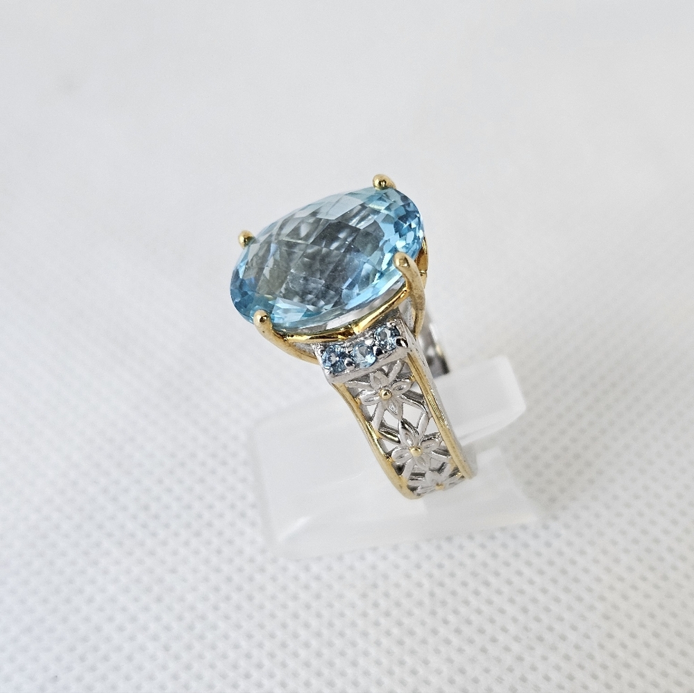 Natural Gems En Vogue Swiss Blue Topaz  Palladium Sterling Silver 18K Size 7 - Picture 5 of 9